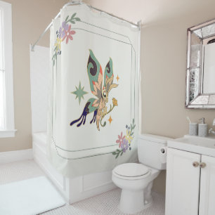 Mystische Grafik, grüne Fee Schmetterling Duschvorhang