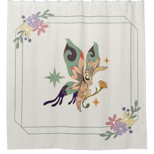 Mystische Grafik, grüne Fee Schmetterling Duschvorhang (Vorderseite)