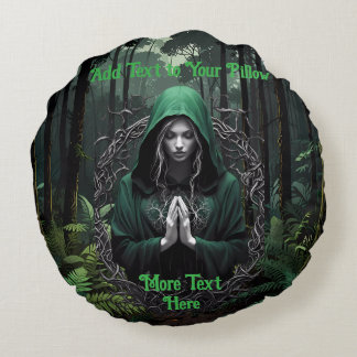 Mystische grüne Figur in launenhaftem Holz Rundes Kissen