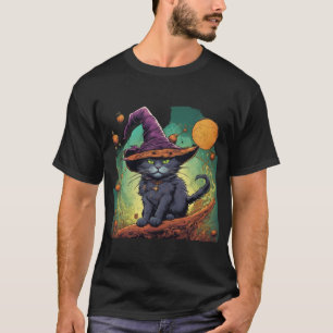 Mystische Halloween-Hexenkatze T-Shirt