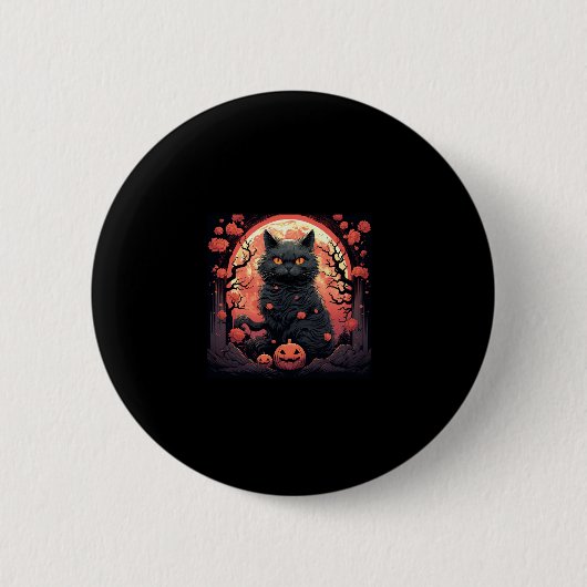 Mystische Halloween_ Schwarze Katze, Kürbis, Große Button (Vorderseite)