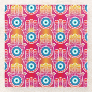Mystische Hamsa: verziert nahtloses Design. Glasuntersetzer