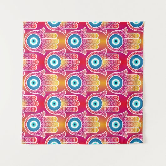 Mystische Hamsa: verziert nahtloses Design. Wandteppich (Vorderseite (Horizontal))