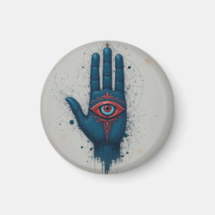 Mystische Hand-Illustration mit rotem Auge Magnet