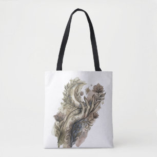 Mystische Hand und Halbmond Boho-Aquarell-Fl Tasche