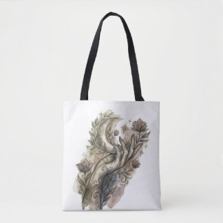 Mystische Hand und Halbmond Boho-Aquarell-Fl Tasche