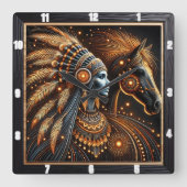 Mystische Harmonie von Frau und Pferd in leuchtend Quadratische Wanduhr (Vorderseite)
