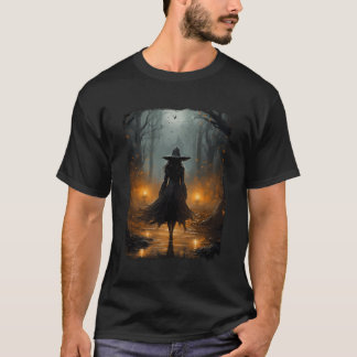 Mystische Hexe, die das WaldHalloween-Gothic spazi T-Shirt