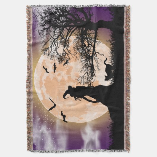 Mystische Hexe, schwarze Katze, Vollmond Decke (Vorderseite Vertikal)