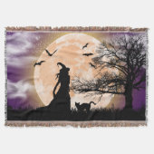 Mystische Hexe, schwarze Katze, Vollmond Decke (Vorderseite)