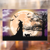 Mystische Hexe, schwarze Katze, Vollmond Fensteraufkleber (Blatt 2)