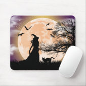 Mystische Hexe, schwarze Katze, Vollmond Mousepad (Mit Mouse)