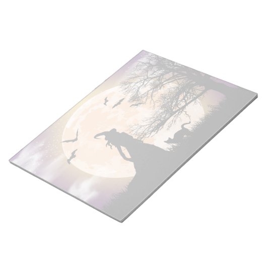 Mystische Hexe, schwarze Katze, Vollmond Notizblock (angewinkelt)