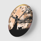 Mystische Hexe, schwarze Katze, Vollmond Runde Wanduhr (Winkel)
