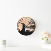 Mystische Hexe, schwarze Katze, Vollmond Runde Wanduhr (Zuhause)