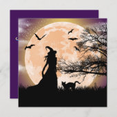 Mystische Hexe und Vollmond Einladung (Vorne/Hinten)