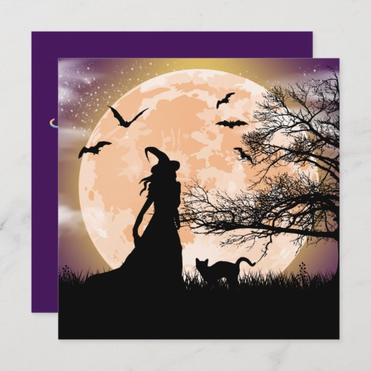 Mystische Hexe und Vollmond Einladung (Vorne/Hinten)