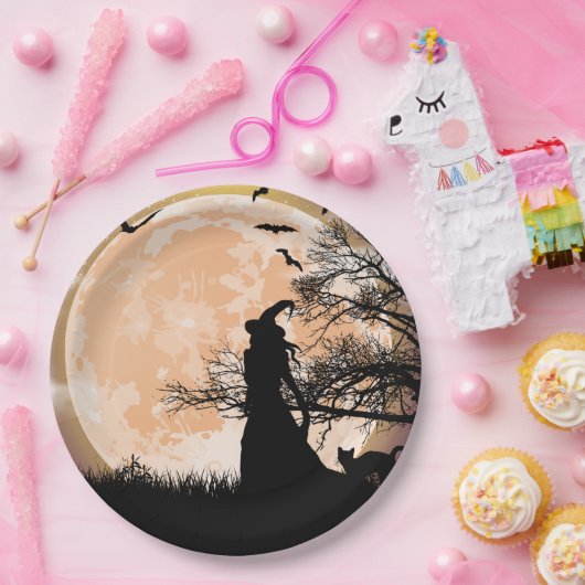 Mystische Hexe und Vollmond Pappteller (Party)