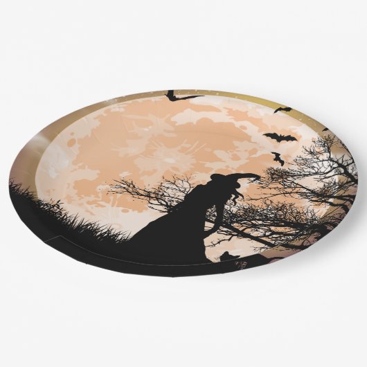 Mystische Hexe und Vollmond Pappteller (Schrägansicht)