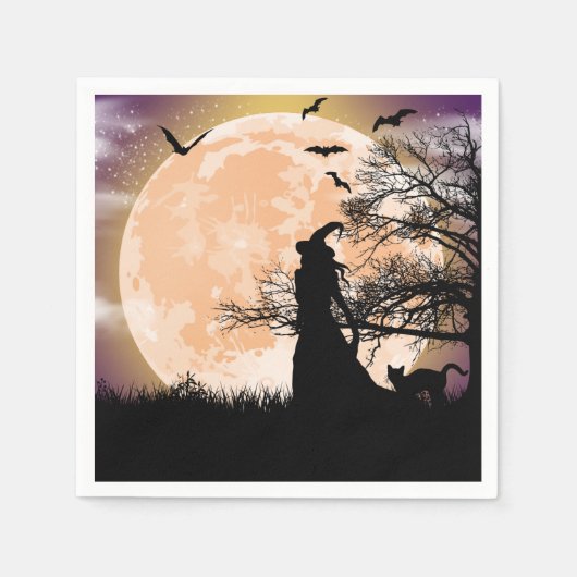 Mystische Hexe und Vollmond Serviette (Vorderseite)