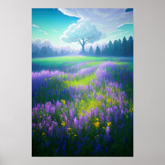 Mystische Hillside, zauberhafter weißer Baum Poster (Vorne)