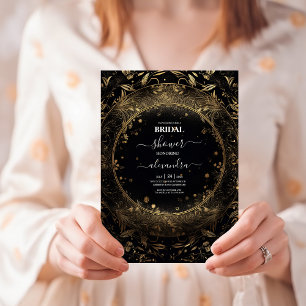 Mystische Himmelsbraut in Schwarz und Gold Einladung