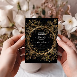Mystische Himmelsbraut in Schwarz und Gold Einladung