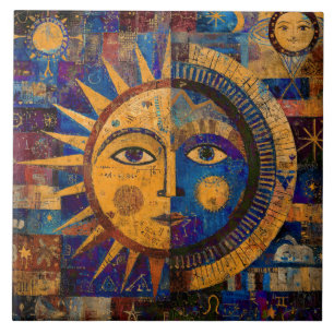 Mystische Himmelssonne Mond Alchemie Fliese