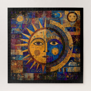 Mystische Himmelssonne Mond Alchemie Puzzle