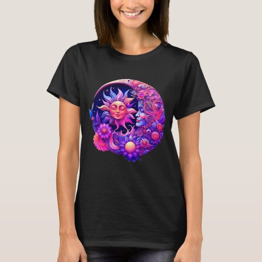 Mystische Himmelssonne und Mond T-Shirt (Vorderseite)
