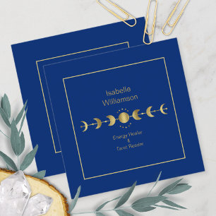 Mystische Himmelssterne Mondphase Navyblau Gold Quadratische Visitenkarte