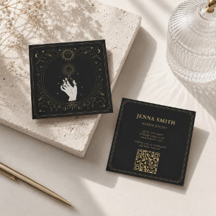 Mystische himmlische Hand mit Schere Friseur Quadratische Visitenkarte