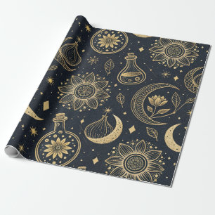 Mystische himmlische Hexenkunst - Goldene Botanik Geschenkpapier
