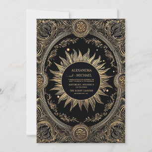 Mystische himmlische schwarze und goldene Hochzeit Einladung