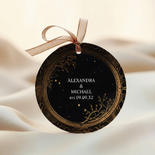 Mystische himmlische schwarze und goldene Hochzeit Runder Aufkleber