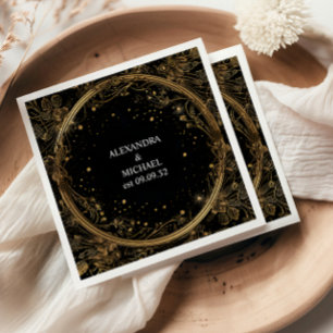 Mystische himmlische schwarze und goldene Hochzeit Serviette