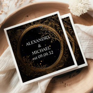 Mystische himmlische schwarze und goldene Hochzeit Serviette
