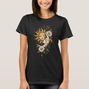 Mystische himmlische Sonne Mond und florale Grafik T-Shirt