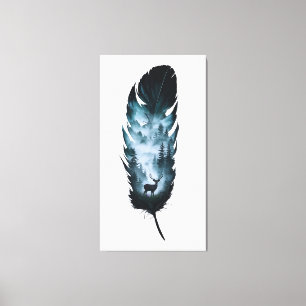 Mystische Hirsche in Waldfedern Große Leinwand