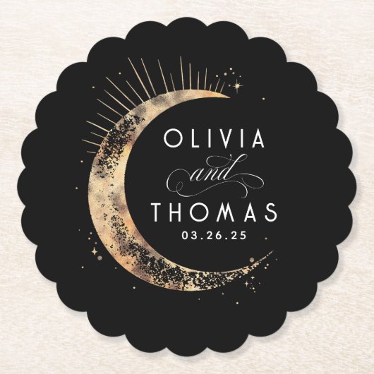 Mystische Hochzeit von Celestial Black und Gold Untersetzer (Vorderseite)