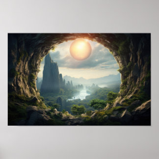 Mystische Höhle Sonnenaufgang Landschaftsposter Poster
