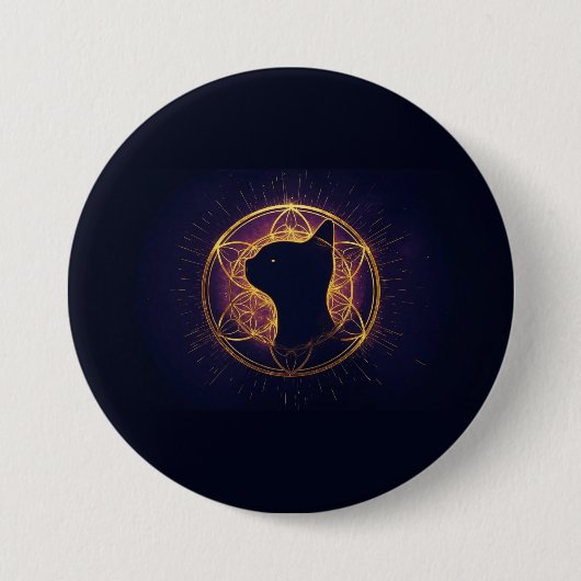 Mystische Katze innerhalb des heiligen Kreises Button (Vorderseite)