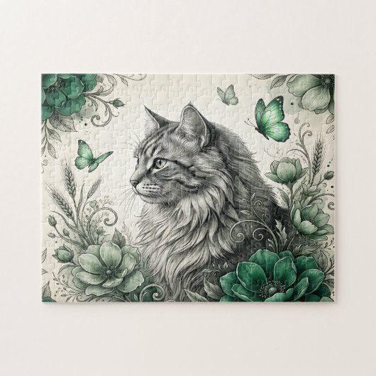 Mystische Katze mit Blumen Puzzle (Horizontal)