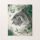 Mystische Katze mit Blumen Puzzle (Vertikal)