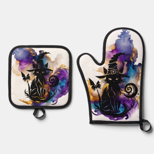 Mystische Katze Ofenhandschuh & Topflappen-Set (Vorderseite)