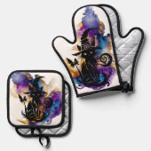 Mystische Katze Ofenhandschuh & Topflappen-Set (Vorderseite/Rückseite)