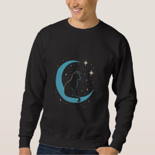 Mystische Katze unter dem blauen Mondhimmel Sweatshirt