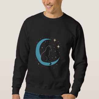 Mystische Katze unter dem blauen Mondhimmel Sweatshirt