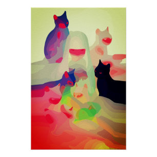 Mystische Katzen & Geister – Lebendige Abstrakte A Poster