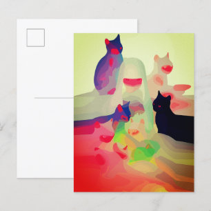 Mystische Katzen & Geister – Lebendige abstrakte A Postkarte